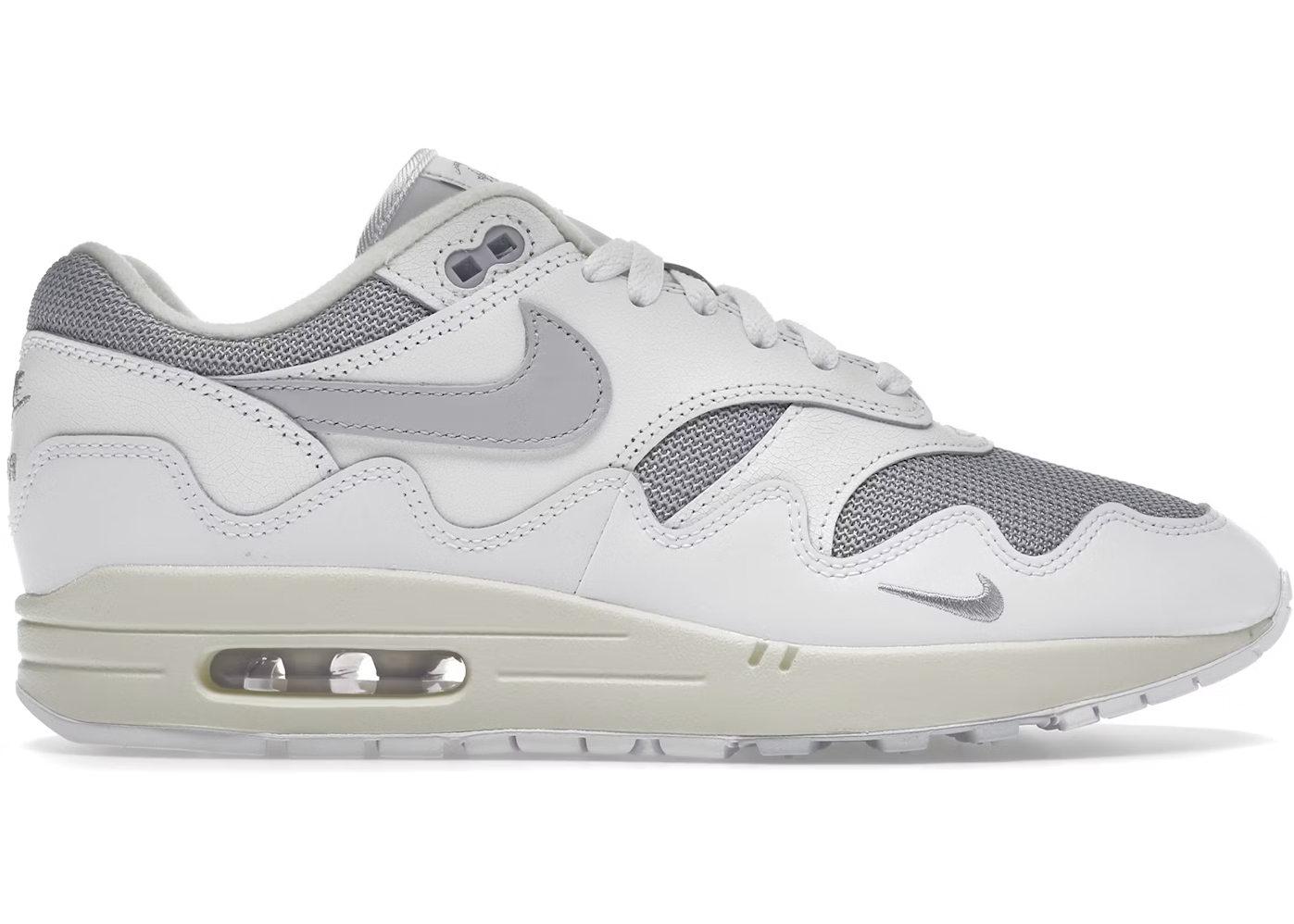 Nike Air Max 1 Patta Waves White – en limited edition sneaker fra Nike og Patta med ikonisk bølgeformet mudguard og Air Max-dæmpning.
