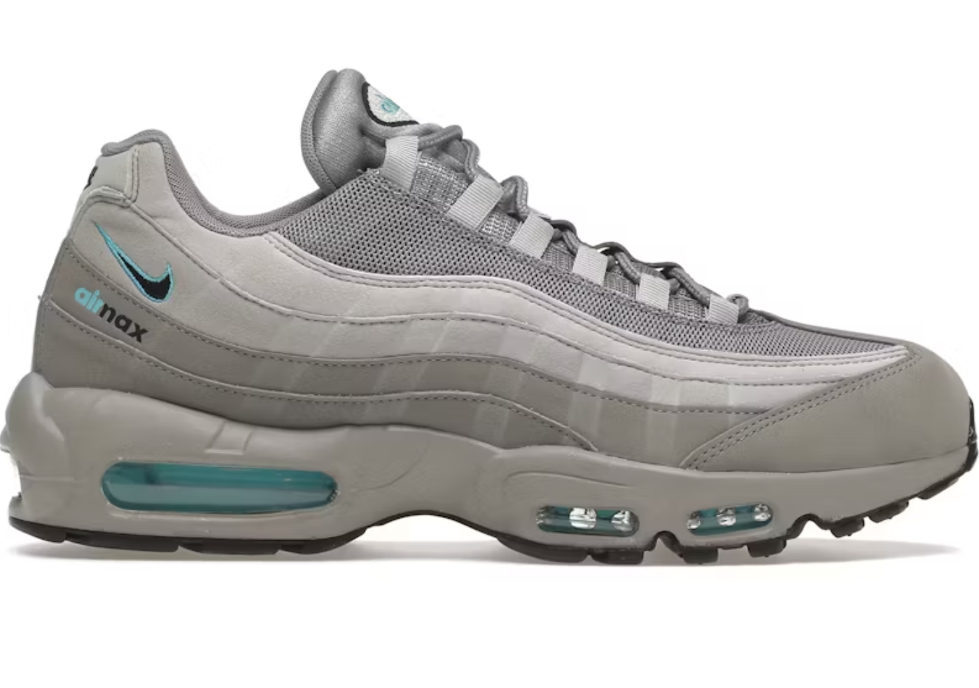Nike Air Max 95 Retro Logo Grey Aqua sneaker med aqua-detaljer og Air-dæmpning. Model CV1635-001 (2020).